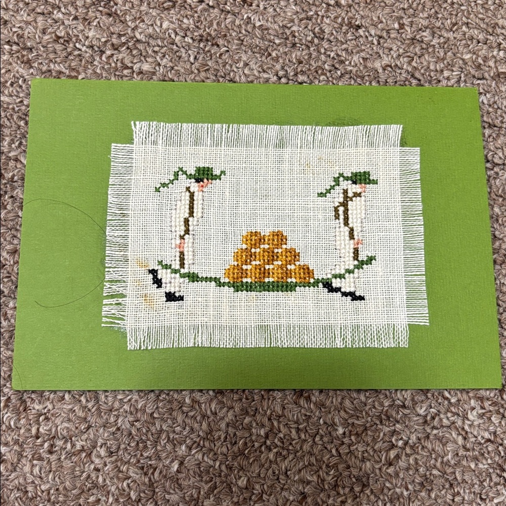 Belguim Elegant Embroidered Cross stitched Men carrying Logs Handmade